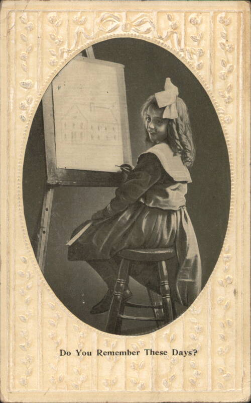Young Girl Drawing at Easel, 'Do You Remember These Days?'