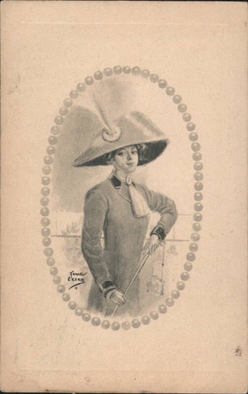 Woman in Wide-Brimmed Hat with Feather & Pearls by Frank Crerie