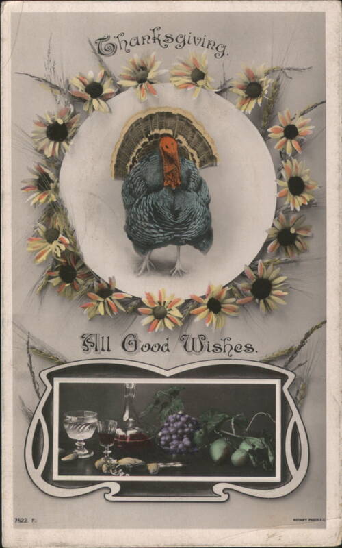 Thanksgiving Turkey with Sunflowers and Wheat, All Good Wishes