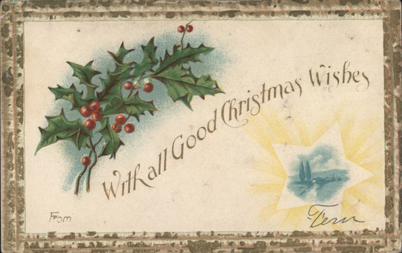 Christmas Wishes Holly Berries Star Ohio City OH 1906