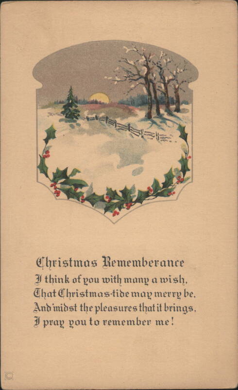 Christmas Remembrance Poem, Winter Landscape with Holly Wreath