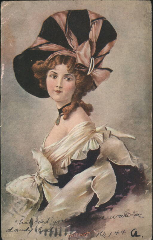 Woman in Large Striped Hat, Waiting? Women