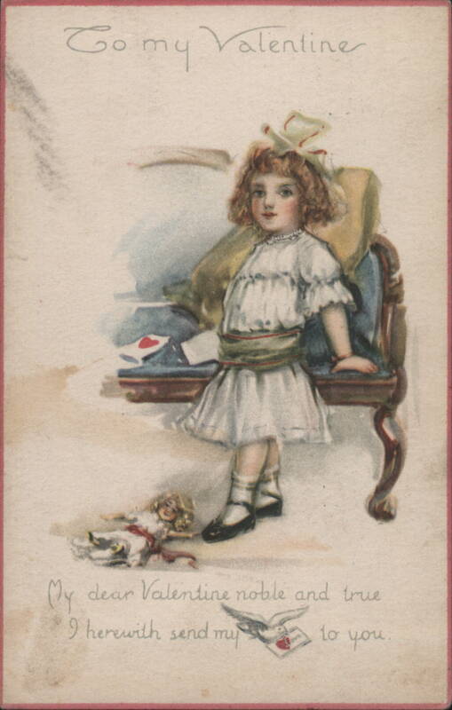 Young Girl with Doll & Dove for Valentine's Day Children