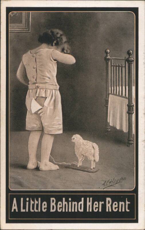 A Little Behind Her Rent - Woman with Torn Dress and Lamb
