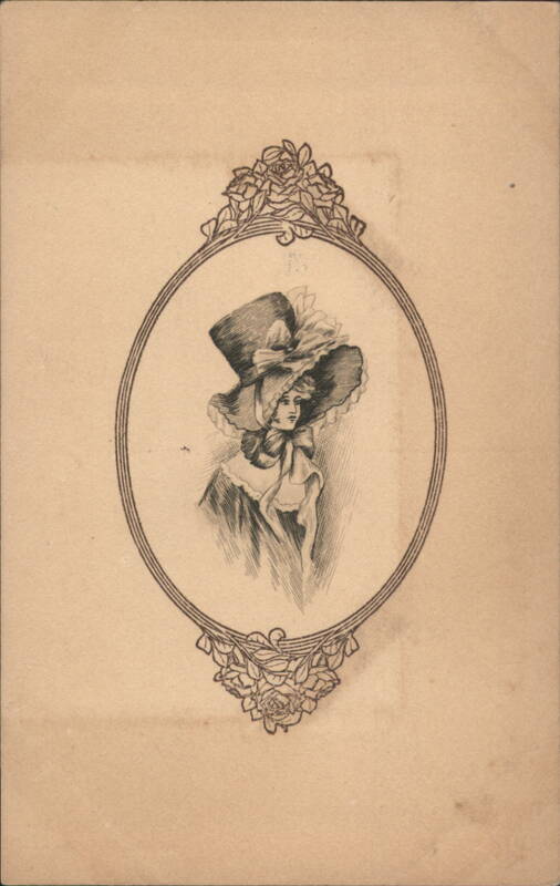 Steel Engraved Reclining Woman with Wings in Oval Floral Frame