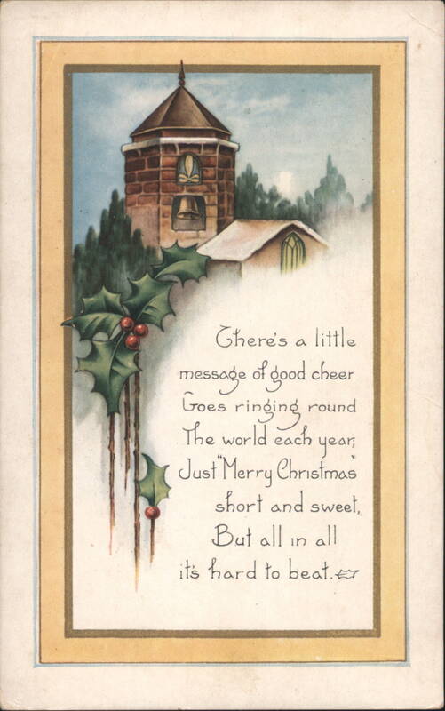 Christmas Bell Tower and Holly with Holiday Poem