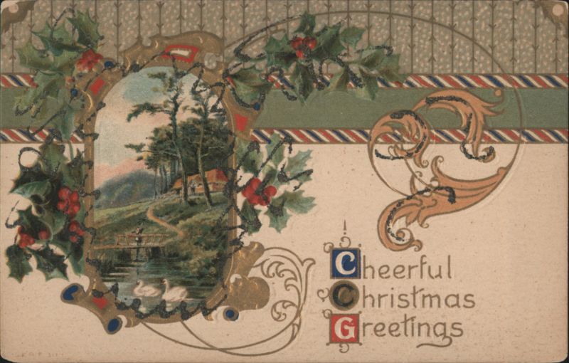 Cheerful Christmas Greetings with Holly and Winter Landscape