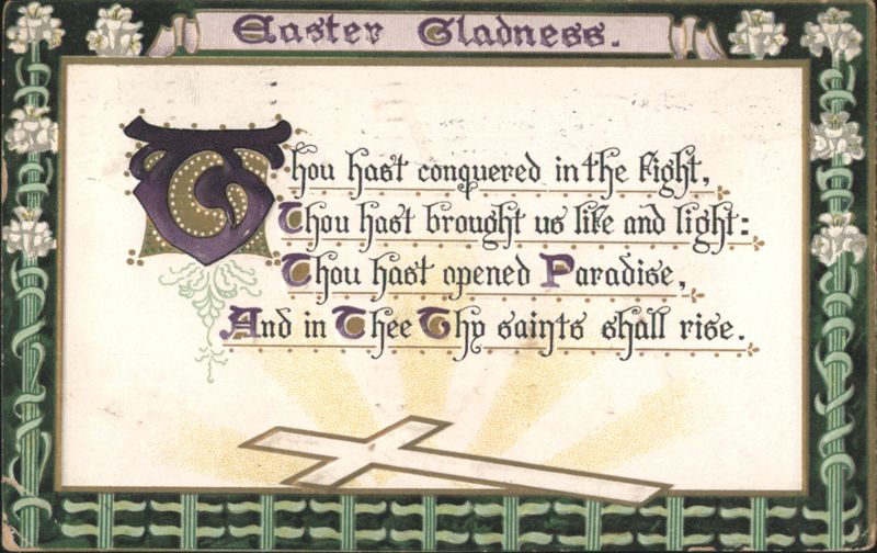 Easter Gladness: Ornate Cross, Flowers, and Poetic Verse