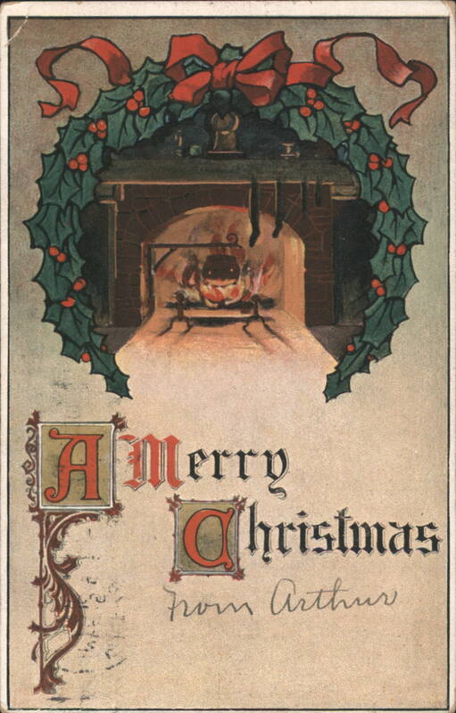 A Merry Christmas Wreath and Fireplace