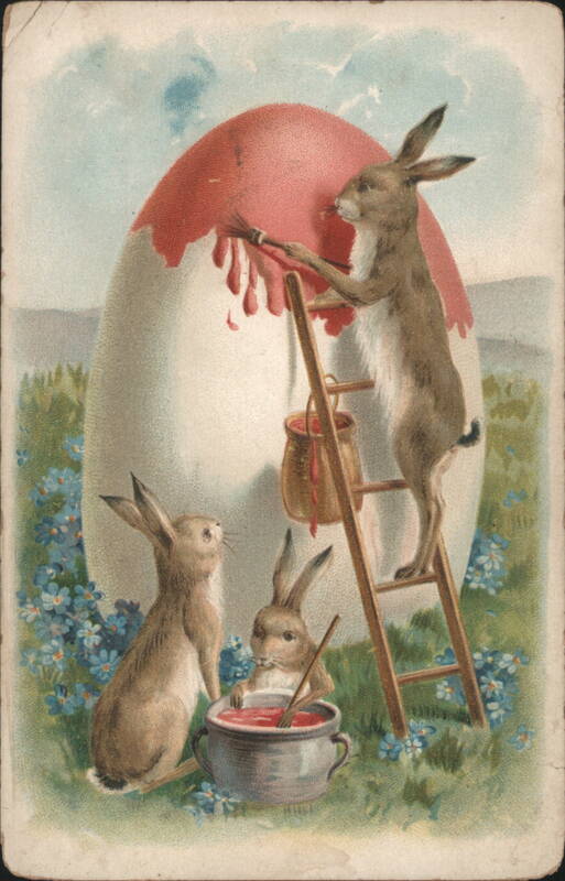 Bunnies Painting Giant Easter Egg with Red Paint With Bunnies