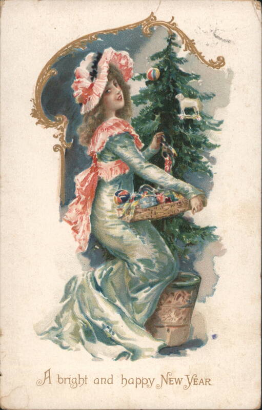 Woman Decorating Christmas Tree, A Bright and Happy New Year