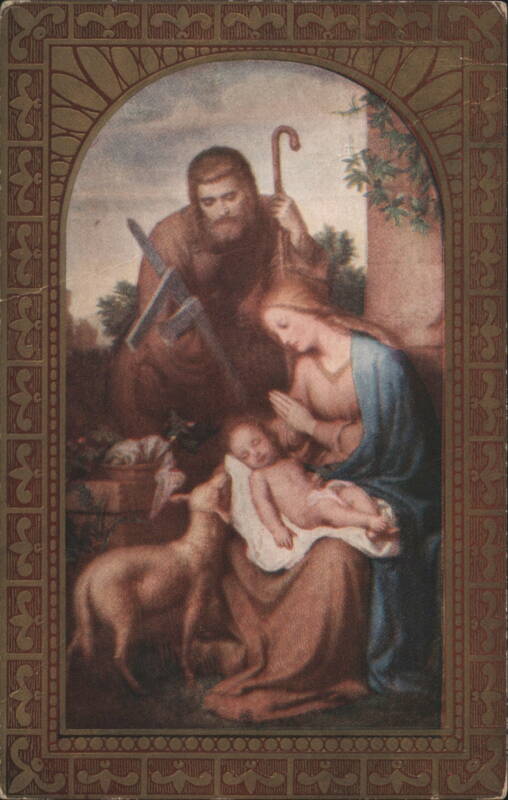 Holy Family with Baby Jesus, Mary, Joseph, and Lamb, Christmas Greeting