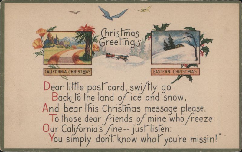 California vs. Eastern Christmas Greetings with Humorous Poem