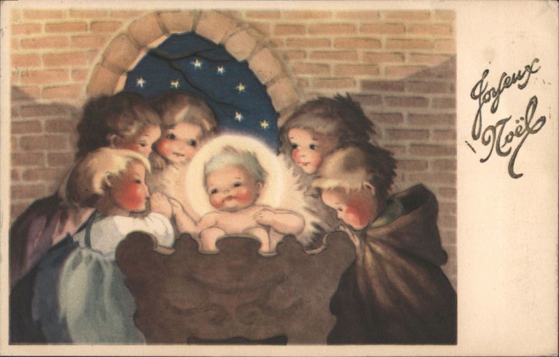 Joyeux Noël Nativity Scene with Baby Jesus and Children