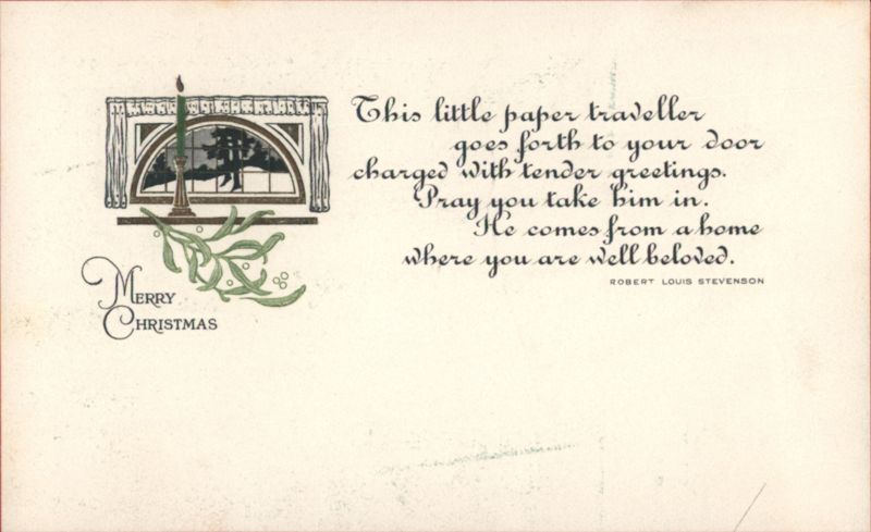 Merry Christmas Greeting with Robert Louis Stevenson Quote and Candle