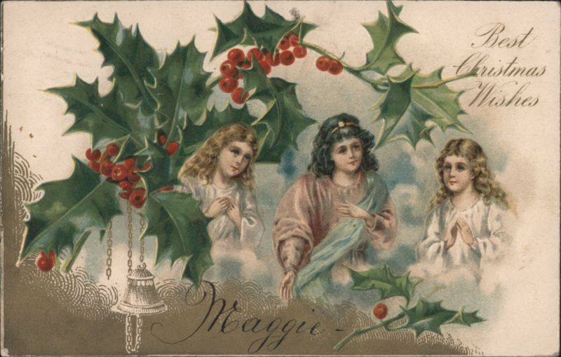 Best Christmas Wishes, Three Girls with Holly and Berries