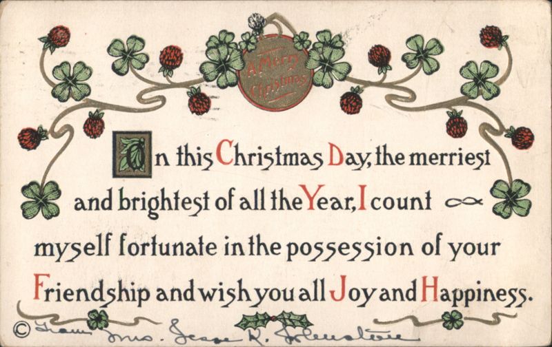 A Merry Christmas Greeting with Shamrocks and Berries