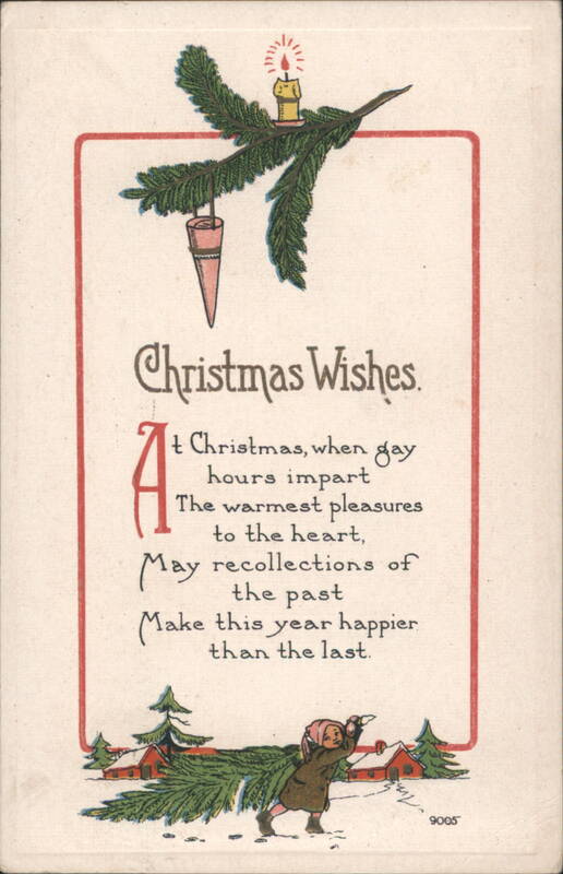 Christmas Wishes with Child Pulling Tree & Candle Children