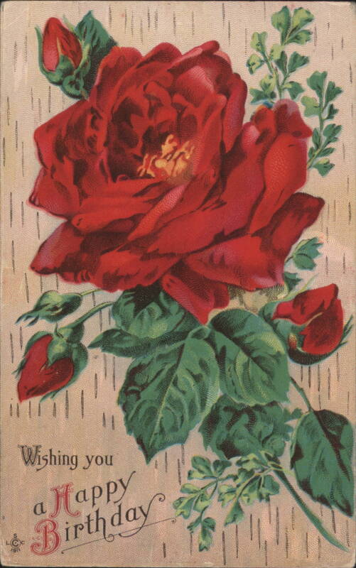 Wishing you a Happy Birthday Red Roses Floral Illustration
