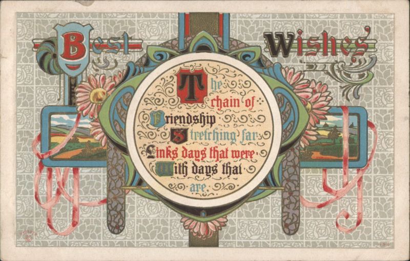 Best Wishes Friendship Poem Ornate Art Nouveau Design