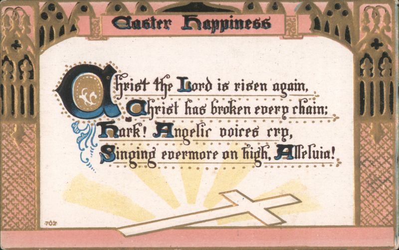 Easter Happiness: Christ is Risen Again with Cross and Hymn