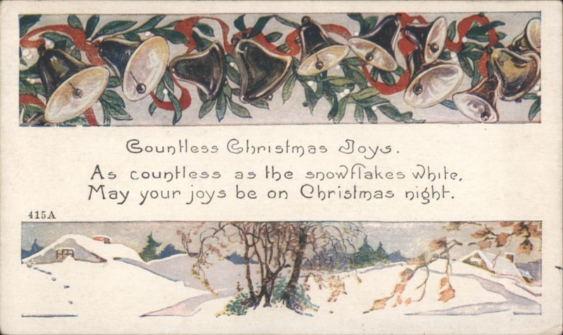 Christmas Bells, Holly, and Snowy Winter Scene with Holiday Verse