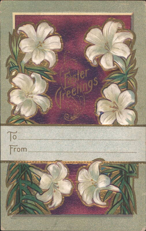 Easter Greetings with White Lilies and Gold Accents