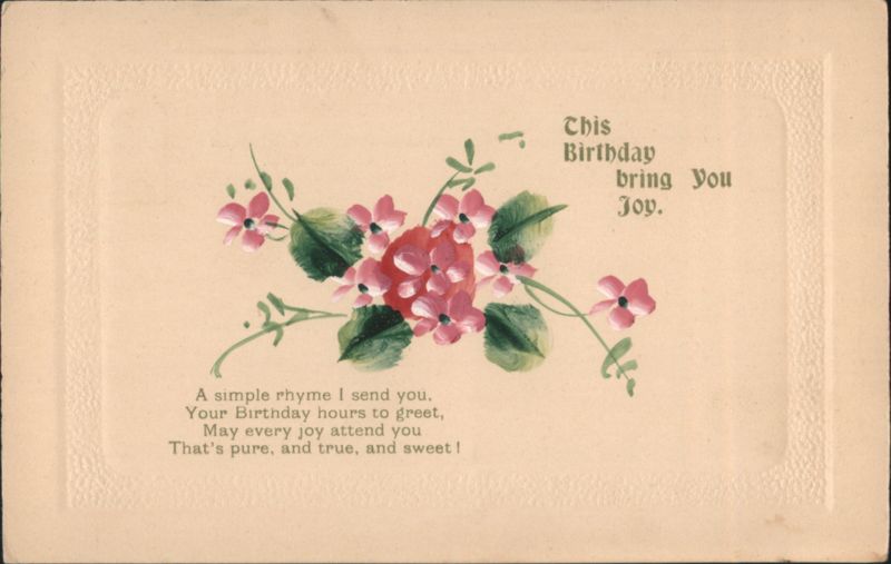 Birthday Greeting with Pink Flowers and Rhyme