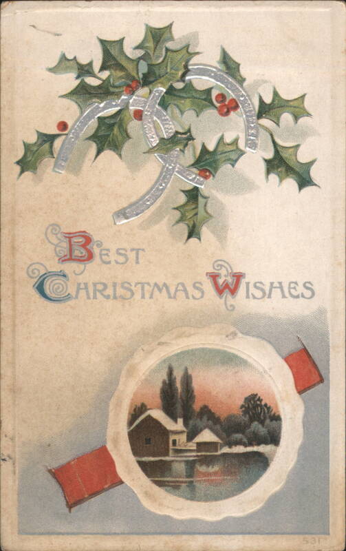 Best Christmas Wishes, Holly, Horseshoes, Winter Scene
