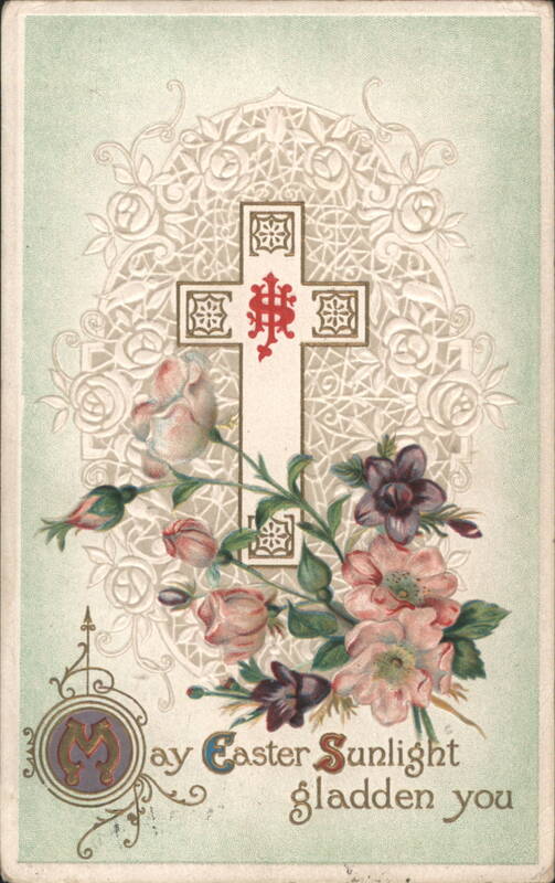 Easter Cross with Flowers and 'May Easter Sunlight Gladden You' Greeting
