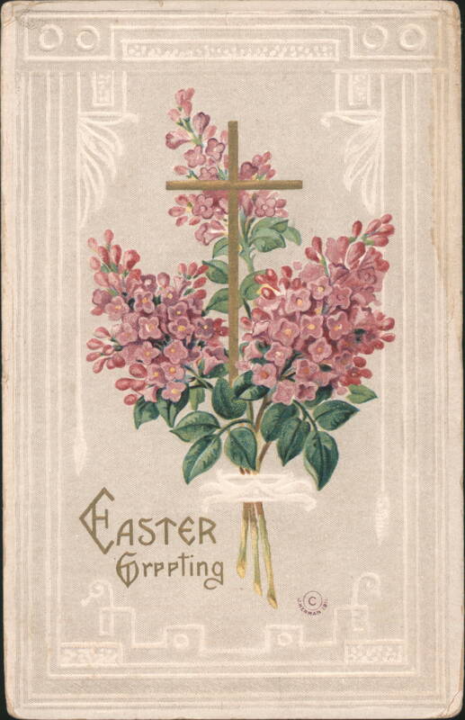 Easter Greeting with Cross and Lilac Flowers C. Lehman
