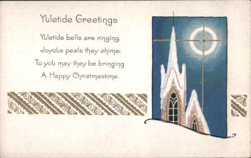 Yuletide Greetings with Church Steeple, Star, and Christmas Poem