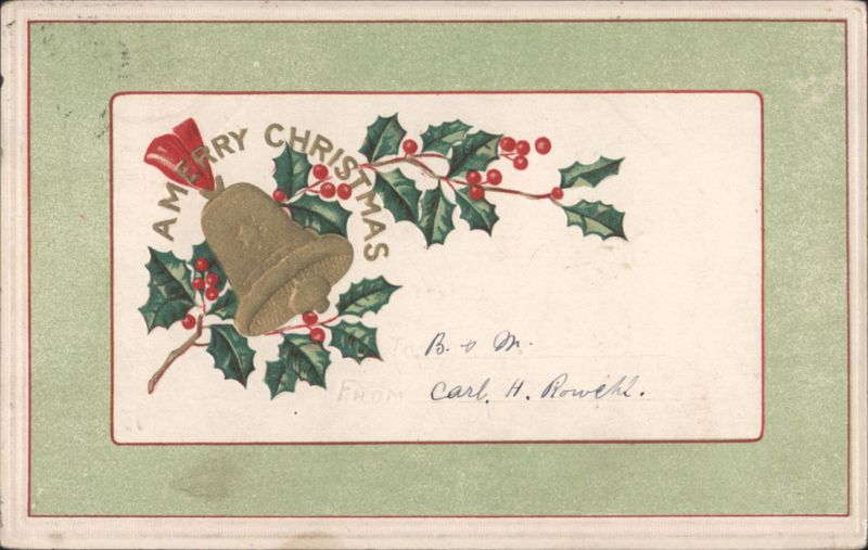 Merry Christmas Bell with Holly and Berries