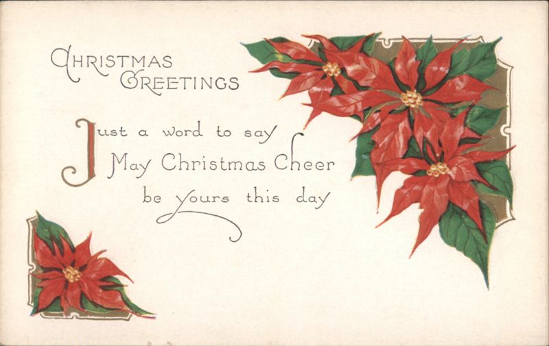 Christmas Greetings with Red Poinsettias and Elegant Script