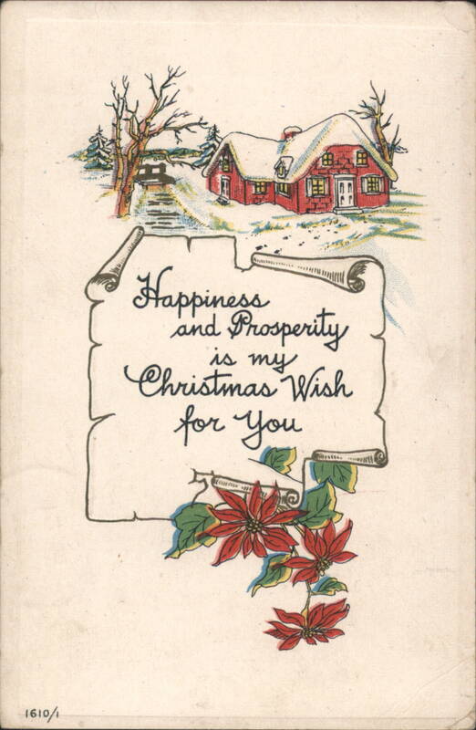 Christmas Wish for You, Snowy House & Poinsettias Greeting