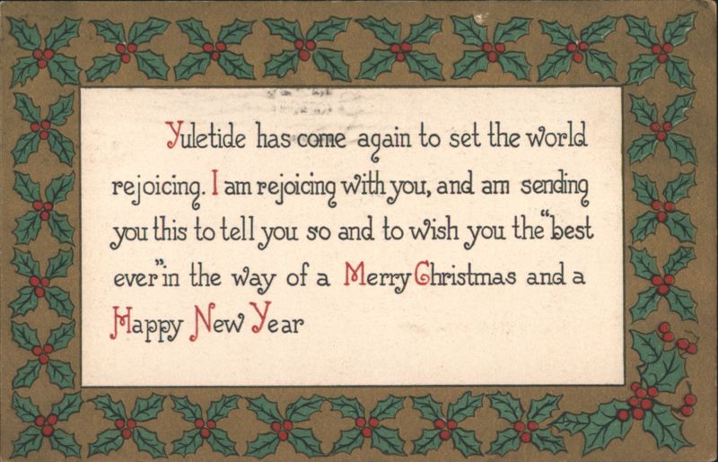 Merry Christmas & Happy New Year Greeting with Holly Border