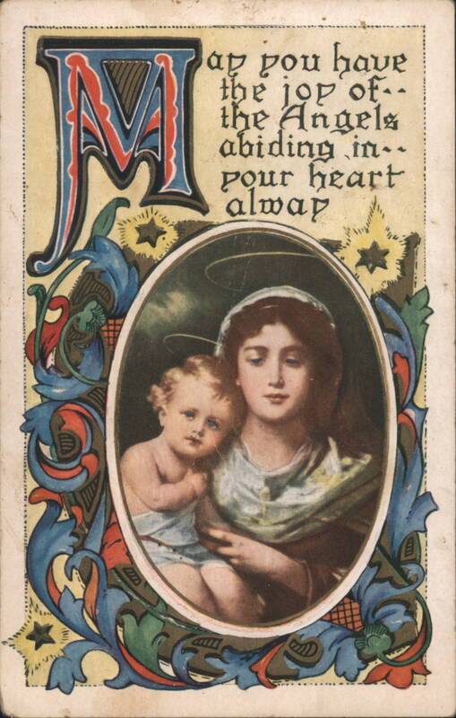 Madonna and Child with Illuminated M and Christmas Greeting