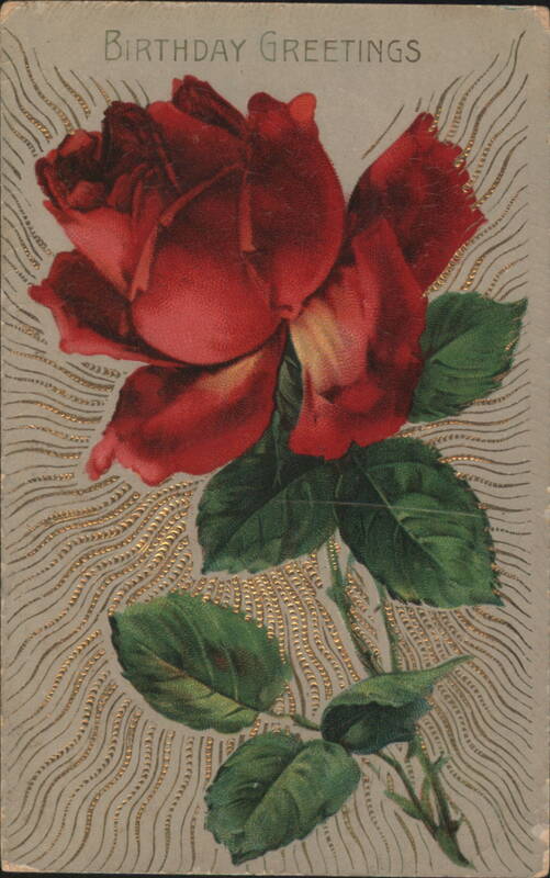 Birthday Greetings Red Rose Gold Wavy Lines