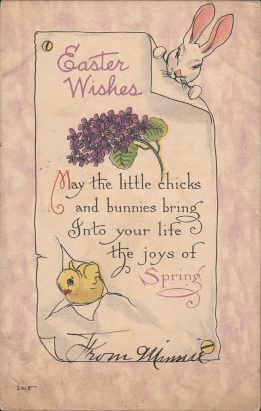 Easter Wishes with Bunny, Chick, and Lilacs With Bunnies