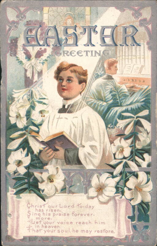 Easter Greeting Choirboy with Lilies and Organist Religious