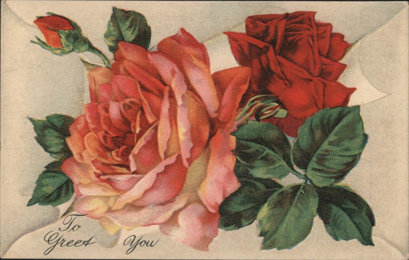 Red and Pink Roses with 'To Greet You' Message Flowers