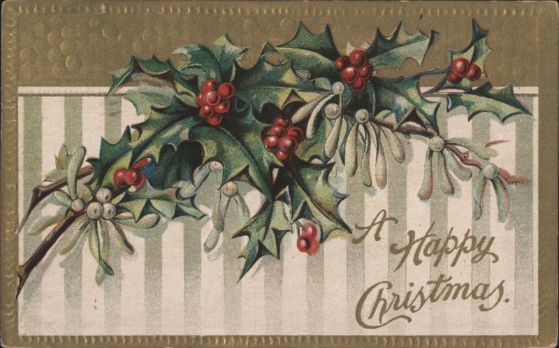 A Happy Christmas Holly and Mistletoe Illustration