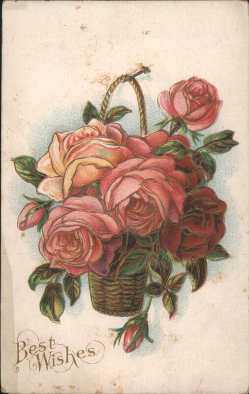 Basket of Pink and Red Roses with Best Wishes Flowers