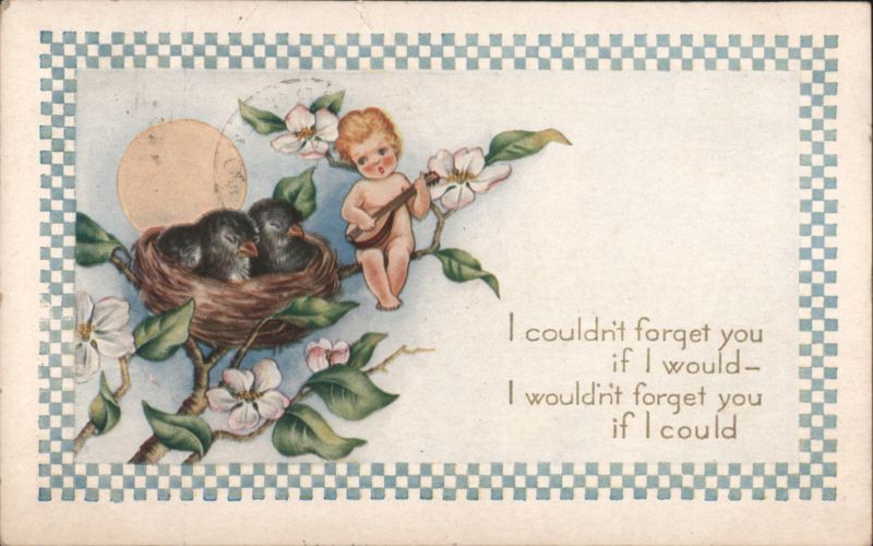 Cherub Playing Mandolin with Baby Birds, I couldn't forget you Sentiment