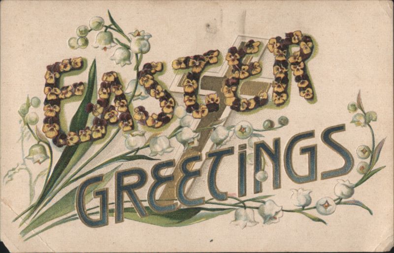 Easter Greetings with Pansies and Lily of the Valley Flowers