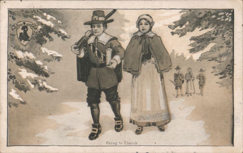 Pilgrims Going to Church in Snowy Landscape