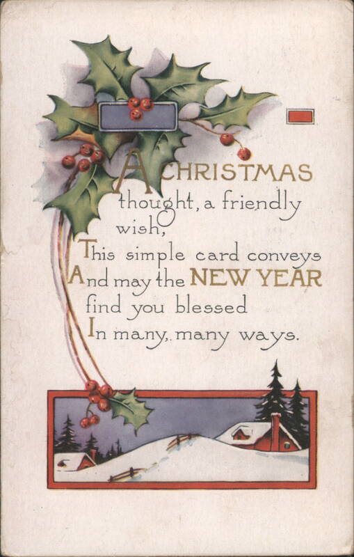 Christmas & New Year's Greeting with Holly & Winter Scene