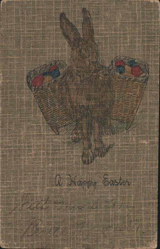Easter Bunny with Baskets of Eggs, A Happy Easter Greeting