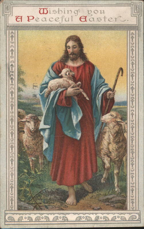 Jesus Christ Good Shepherd with Lambs, Wishing You A Peaceful Easter