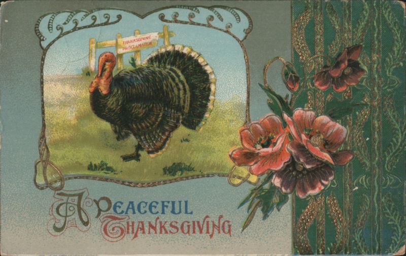 A Peaceful Thanksgiving Turkey with Floral Border Turkeys